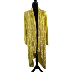 Roman's chartreuse Yellow Patterned Women's Duster Medium